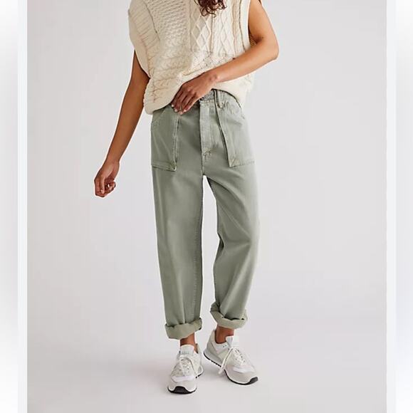 Free People Pants Women's Medium High Waisted Light Blue Joggers Ankle Ties - Picture 4 of 11